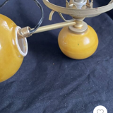 Vintage brass pendant light with opaline porcelain from the 1950s.