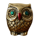 Owl vintage brass green eyes