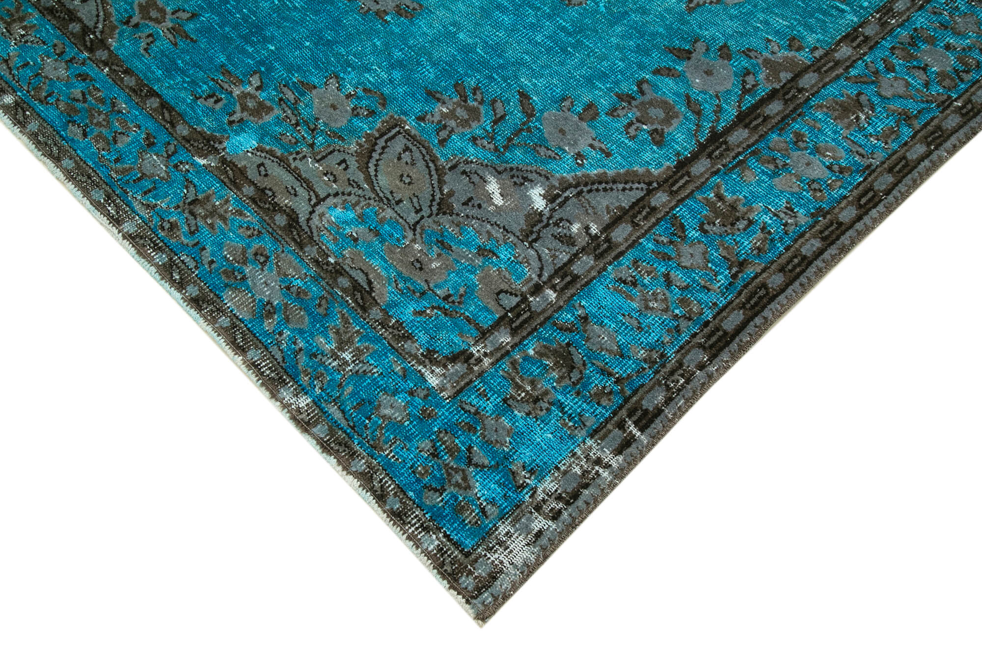 Hand-knotted distressed oriental 1970s 195 cm x 322 cm turquoise carpet