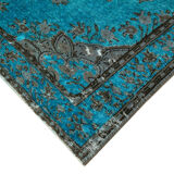 Hand-knotted distressed oriental 1970s 195 cm x 322 cm turquoise carpet