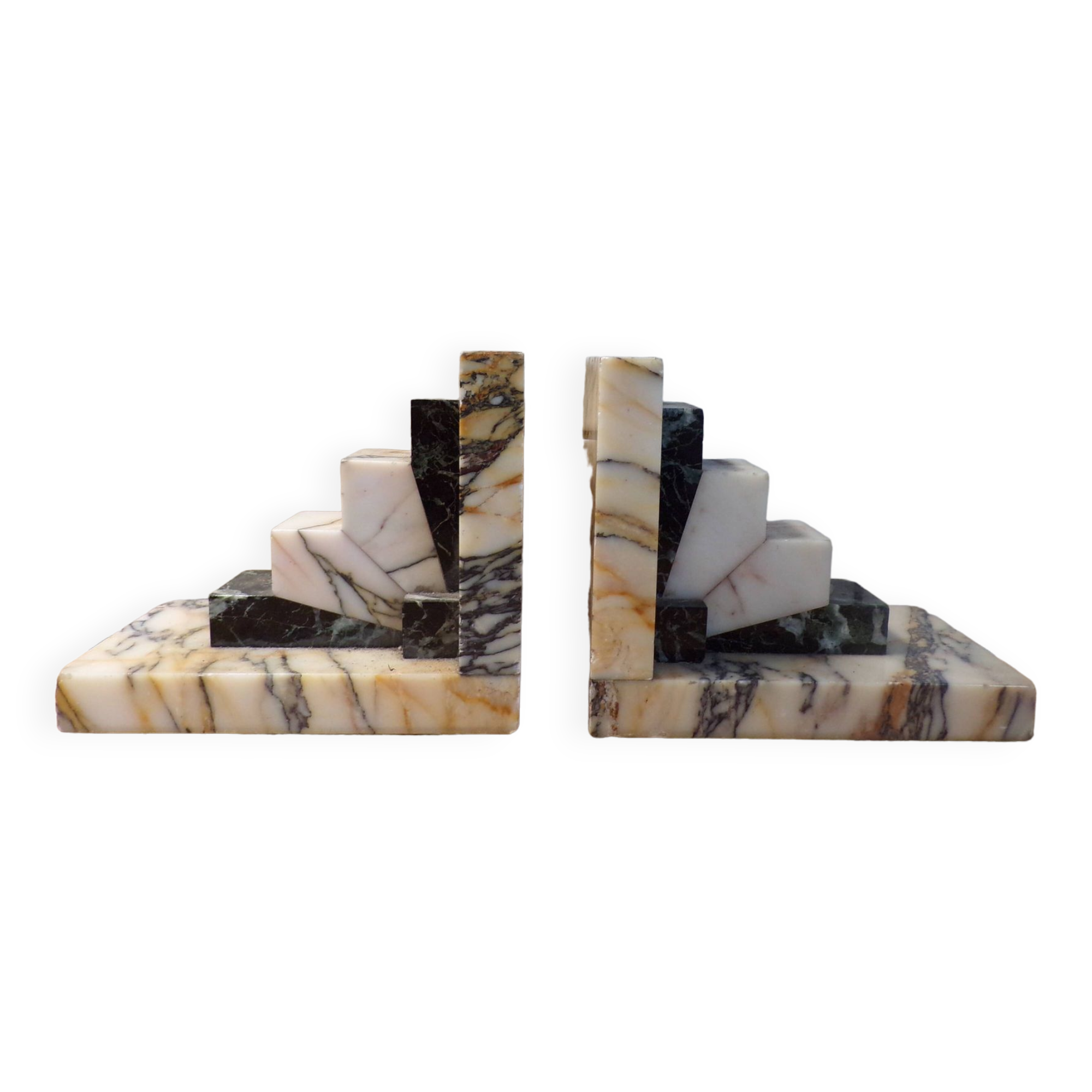 Pair of art deco marble bookends