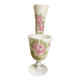 Vase and white eopaline glass set with painted floral decoration - Paris, vintage