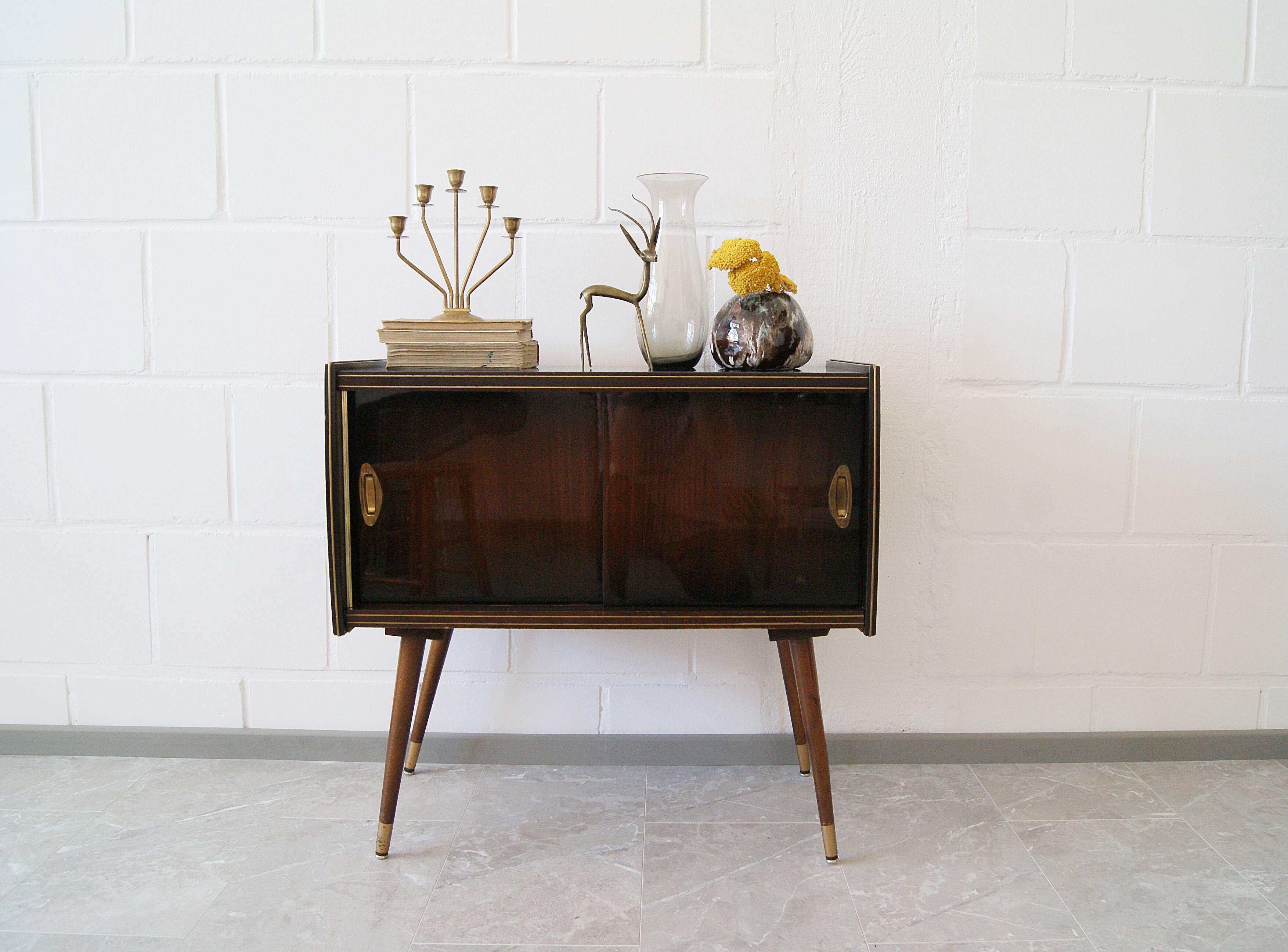 50s dresser, small sideboard wood brass