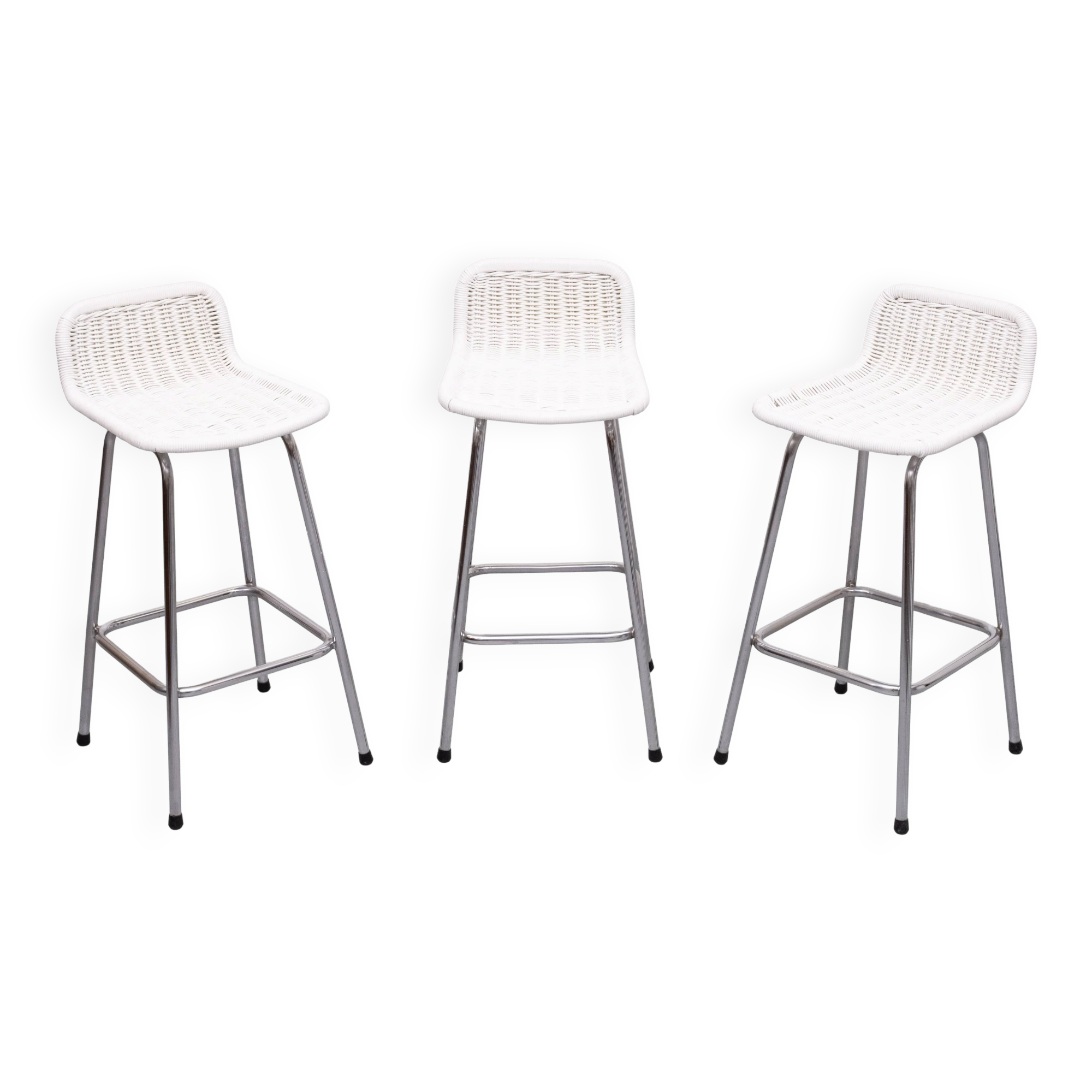 Rohe Noordwolde set of 3 Rattan Bar Stools 1960s Holland