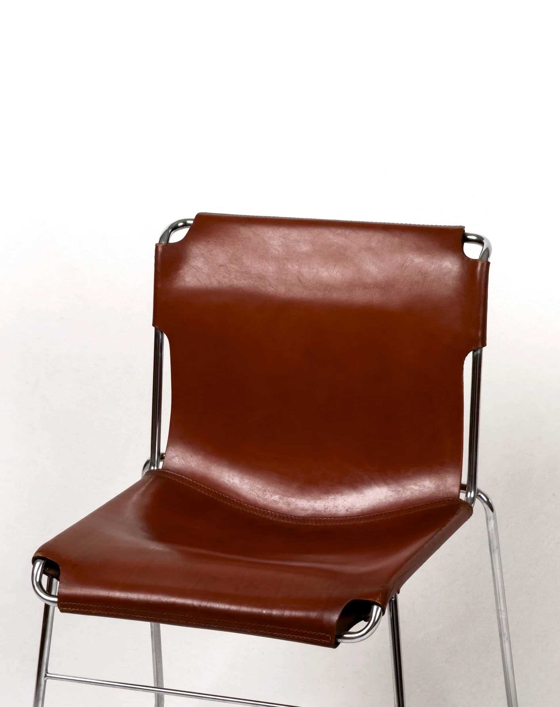 Set of 4 vintage Italian chrome & leather chairs 1970s