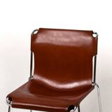 Set of 4 vintage Italian chrome & leather chairs 1970s