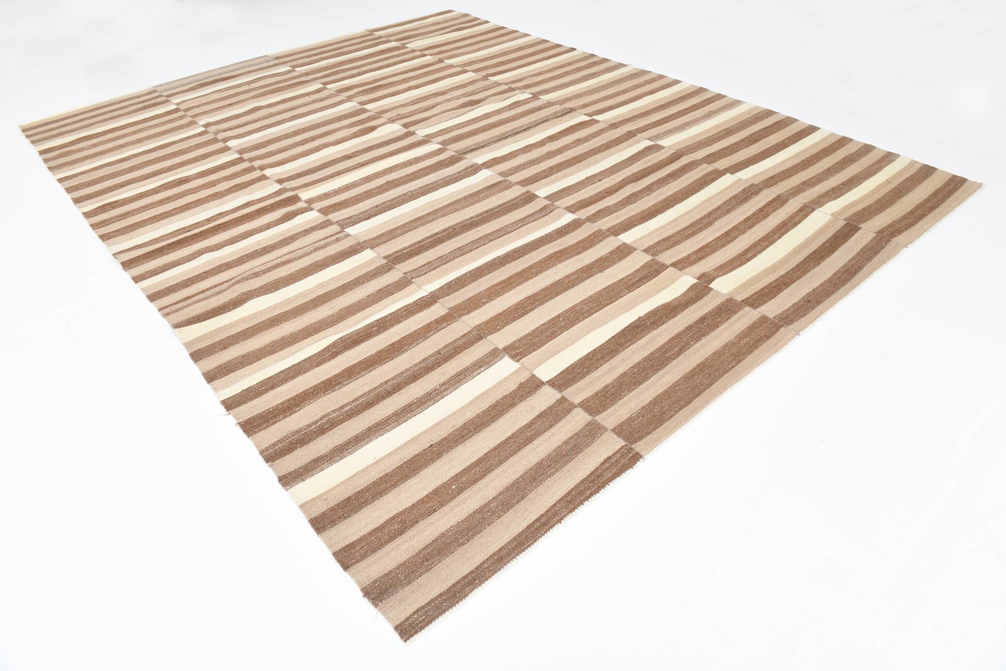 10x13 Dark Brown & Beige Vintage Kilim Rug, 311x394Cm