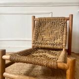 Fauteuil bas en bois et corde années 50