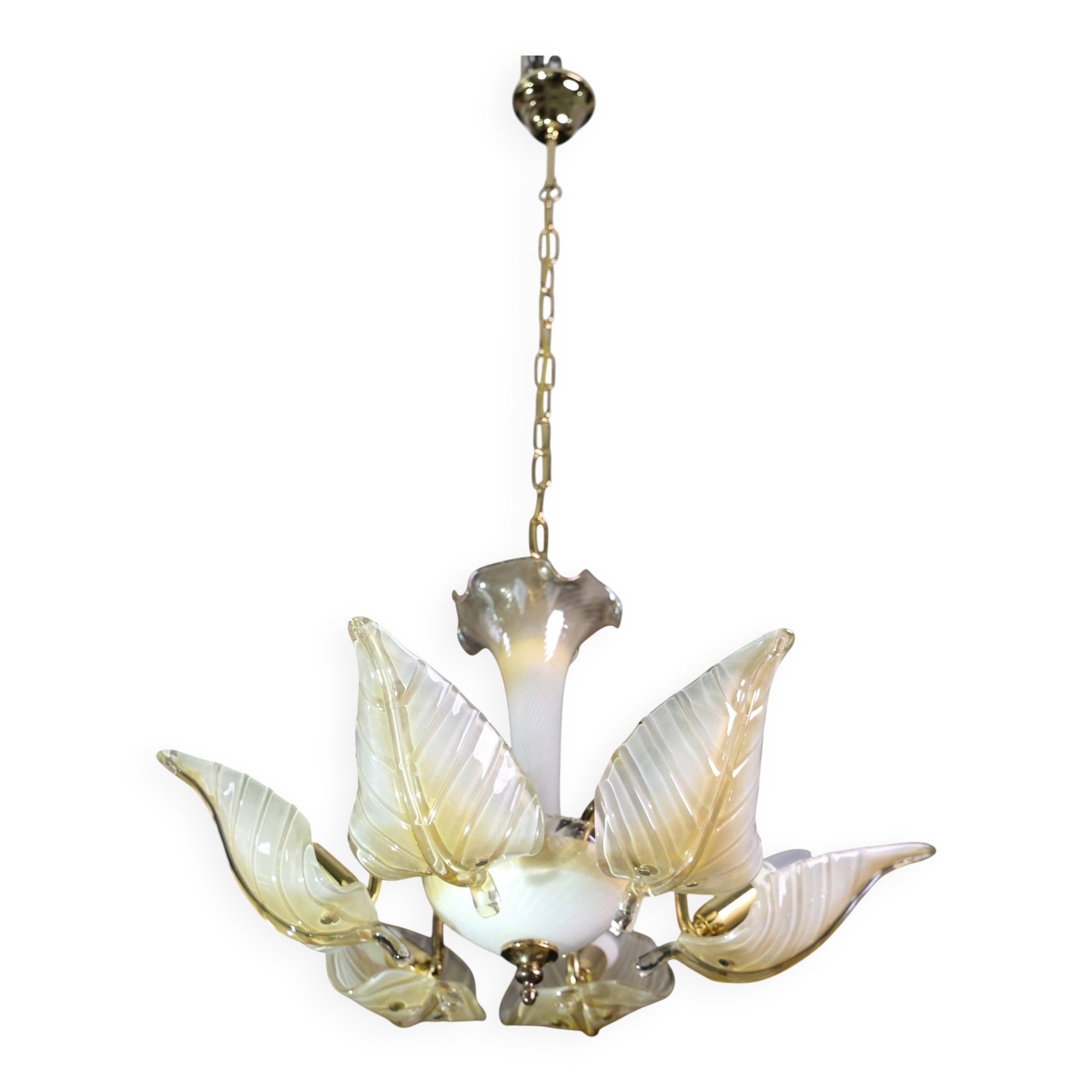 Exceptional Vintage 6-Light Gold Murano Glass Chandelier