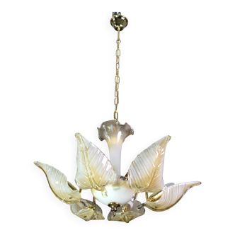 Exceptional Vintage 6-Light Gold Murano Glass Chandelier