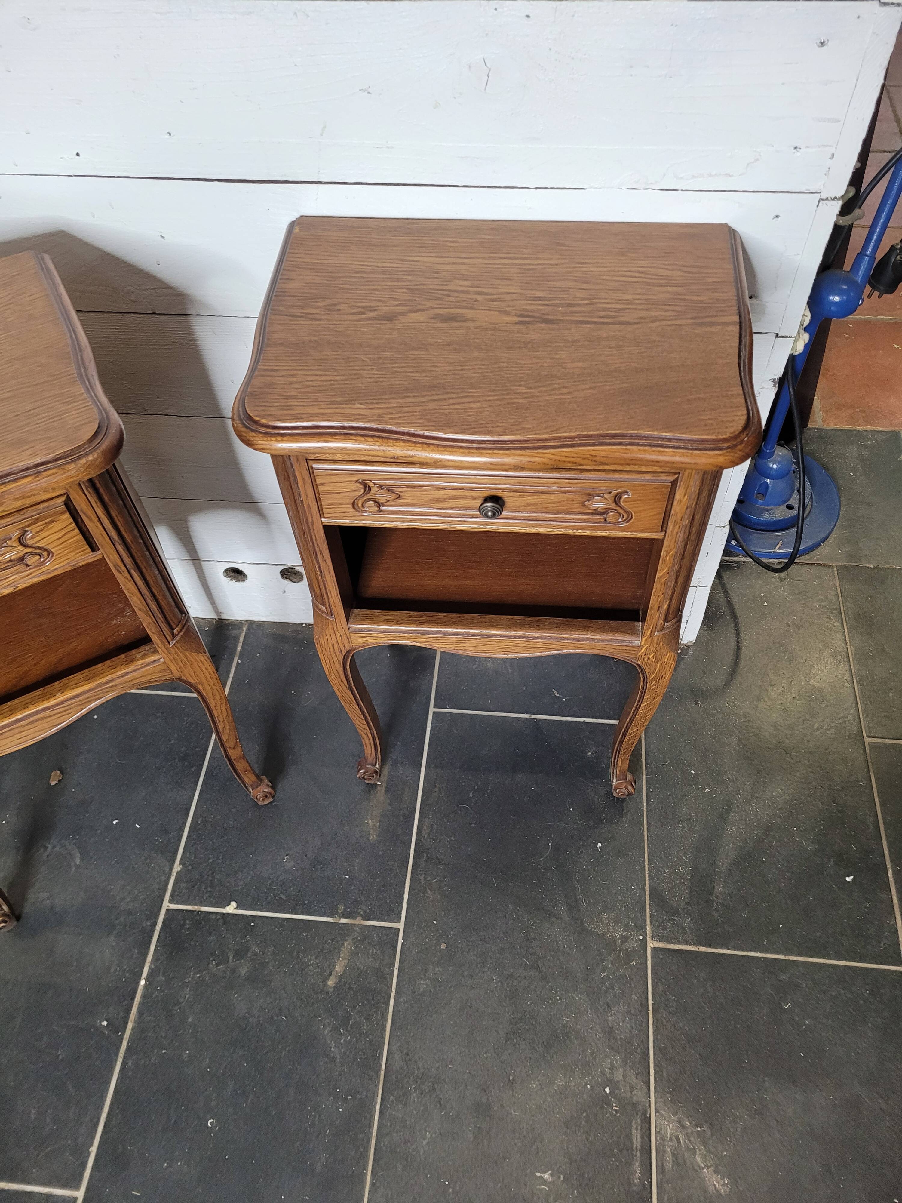 Pair of Louis XV style oak bedside tables