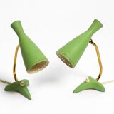 Pair of beautiful green Mid Century Modern Diabolo crow's foot table lamps