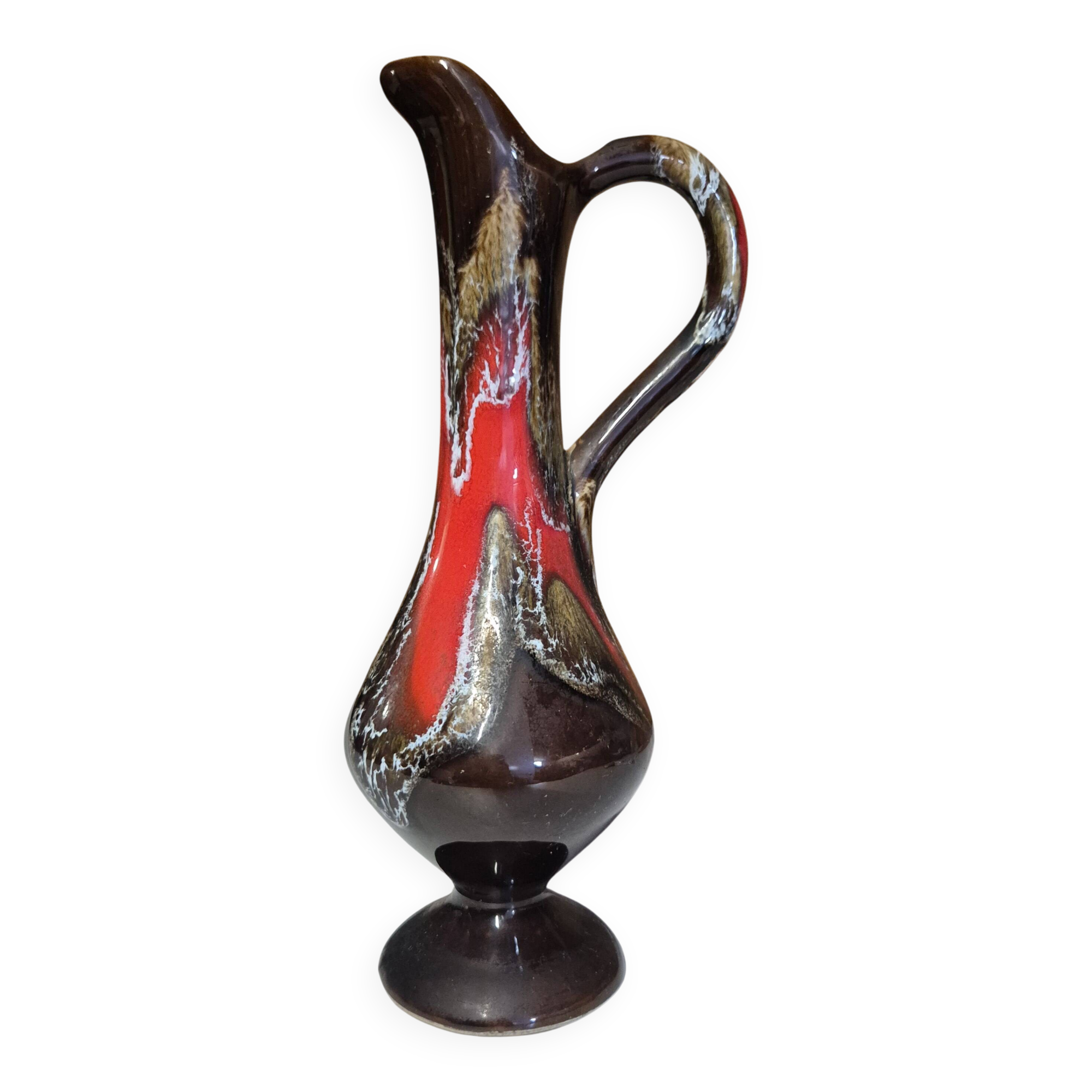 Pichet vase décoratif Vallauris 25 cm émaillage fat lava rouge et brun