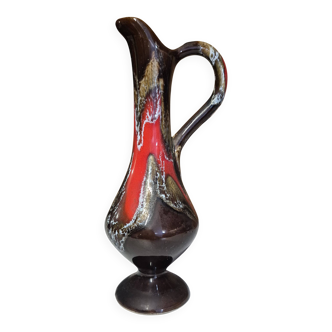 Pichet vase décoratif Vallauris 25 cm émaillage fat lava rouge et brun