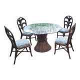 Maugrion rattan table and its 4 chairs