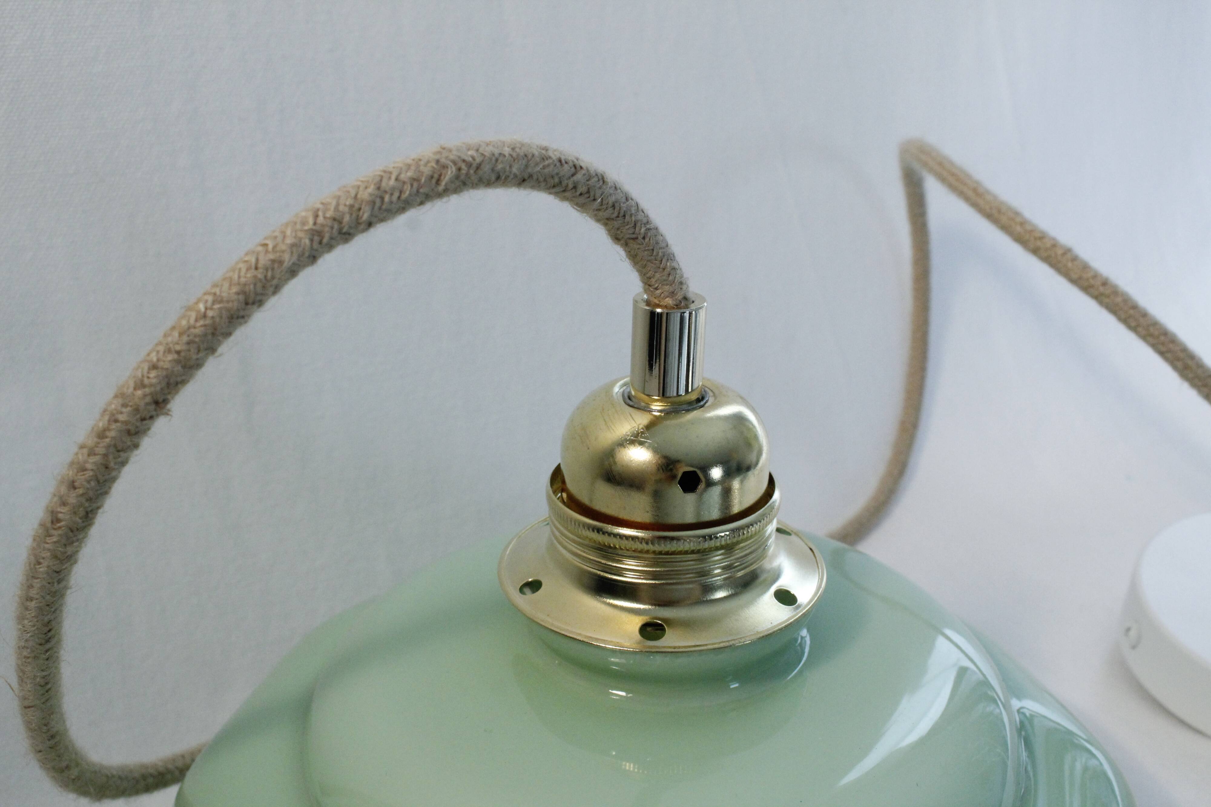 Suspension in vintage almond green opaline - electrified to nine