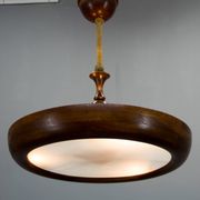 Large wooden art deco ufo chandelier, 1930s
