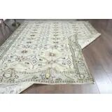 1970s Vintage Turkish Handmade Wool Beige Oversized Area Rug 208x295