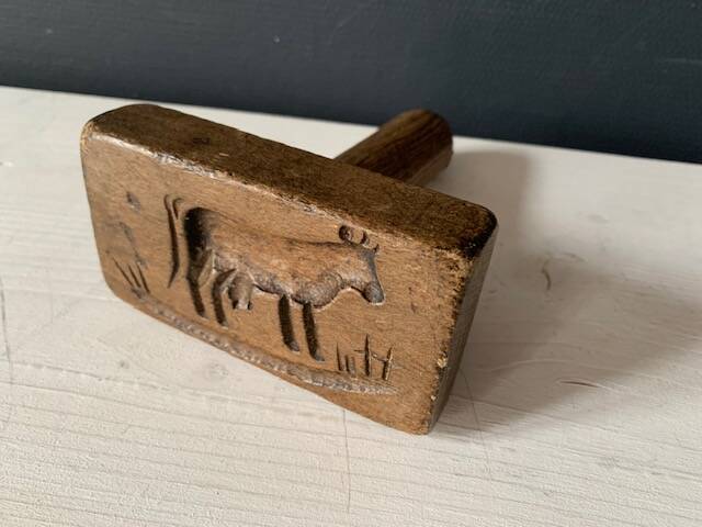 Old carved wooden butter stamp, cow, 19th century