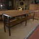 Large industrial metal console, 2 solid oak shelves