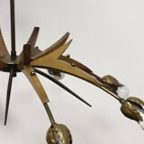 Sputnik chandelier 8 lights copper, teak & brass, Italy 1960s
