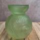 Small Art Deco round vase in moulded green pressed glass – relief decoration