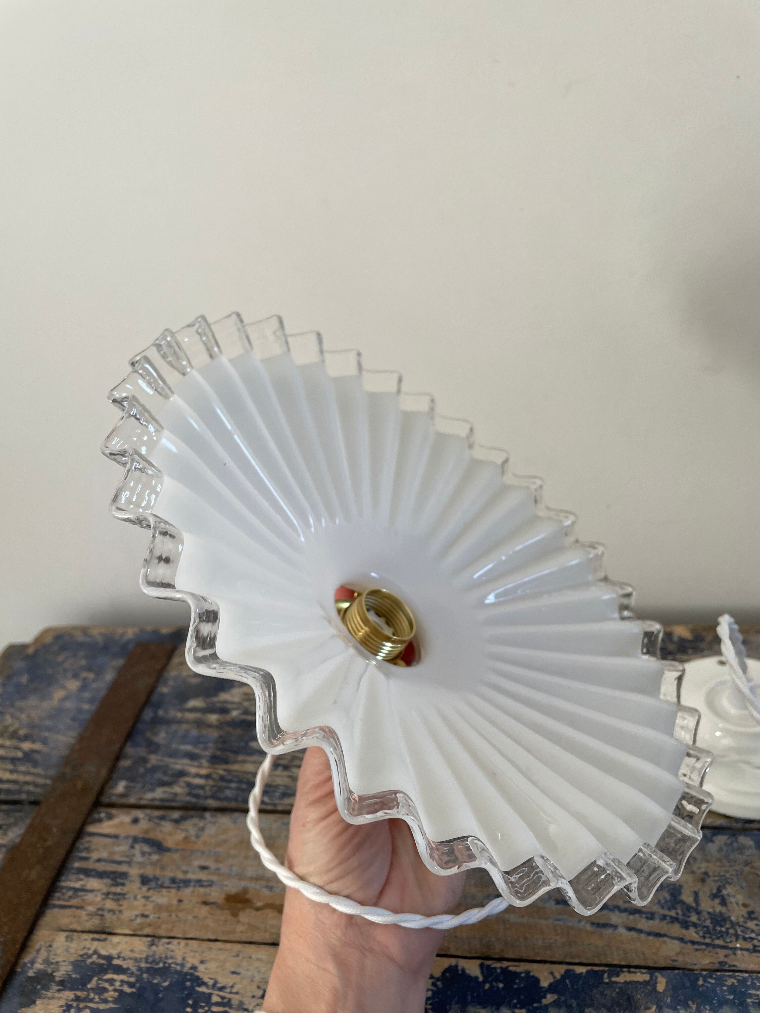 Suspension in electrified serrated white opaline to nine
