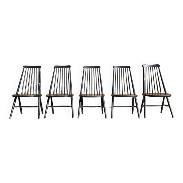 Suite de 5 chaises vintage scandinaves, meubles sièges anciens