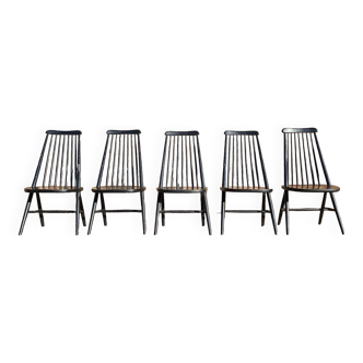 Set of 5 vintage Scandinavian chairs, antique seating furniture