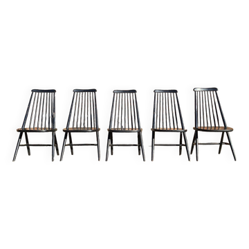 Suite de 5 chaises vintage scandinaves, meubles sièges anciens