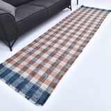 85x325 cm Runner Rug, Blue Terracota Hand made Rug, Made With Wool.