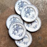 6 Clairefontaine - Léon Graves flat plates in iron earth, "Chardonnerets" service, late 19th century