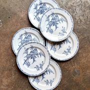6 flat plates Clairefontaine - Léon Graves in ironstone, "Chardonnerets" service from the late 19th century.
