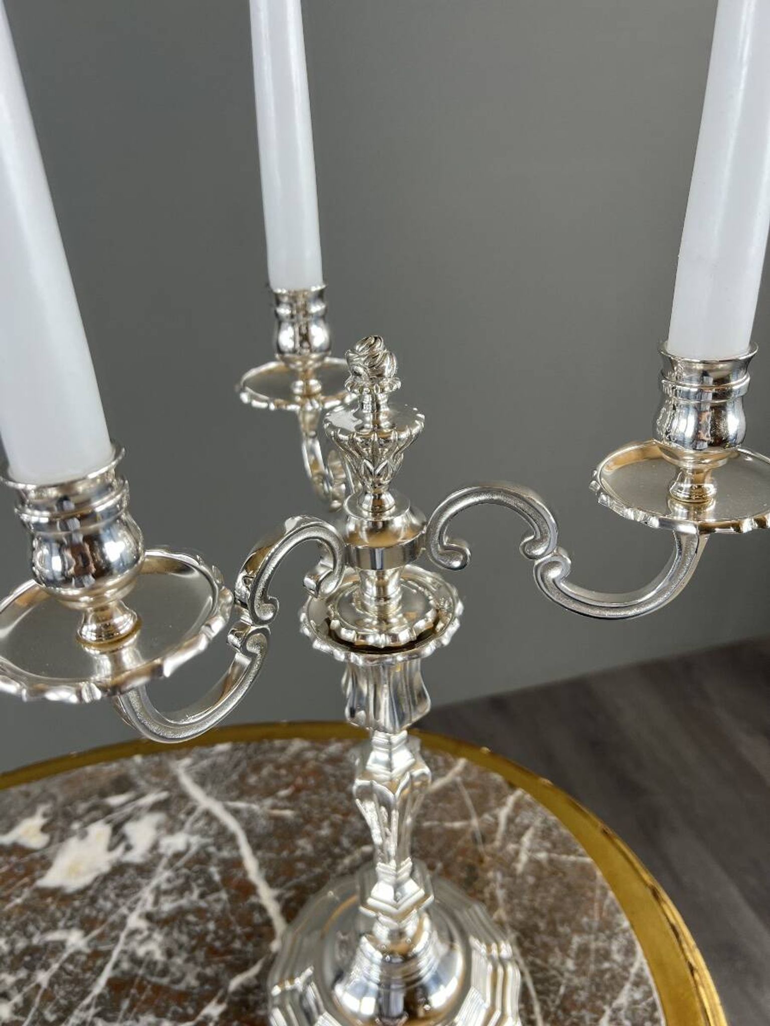 Pair of silver-plated candelabra, Louis XV style, 20th century