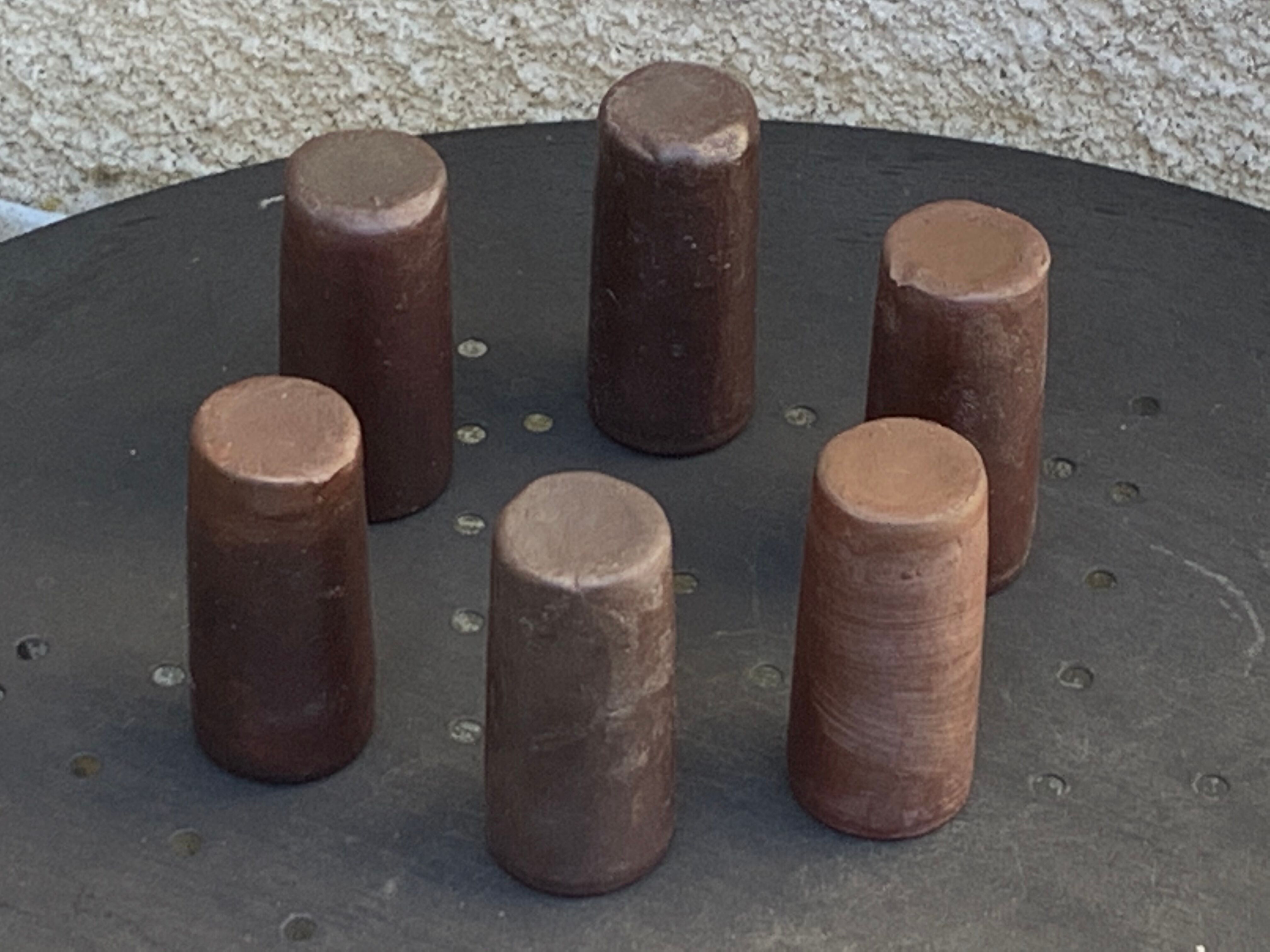 6 vintage cylindrical sandstone liqueur glasses