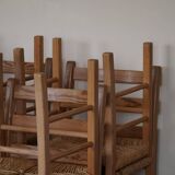 Set of 10 dining chairs in pine with sea grass seats, Danish design from the mid-20th century.