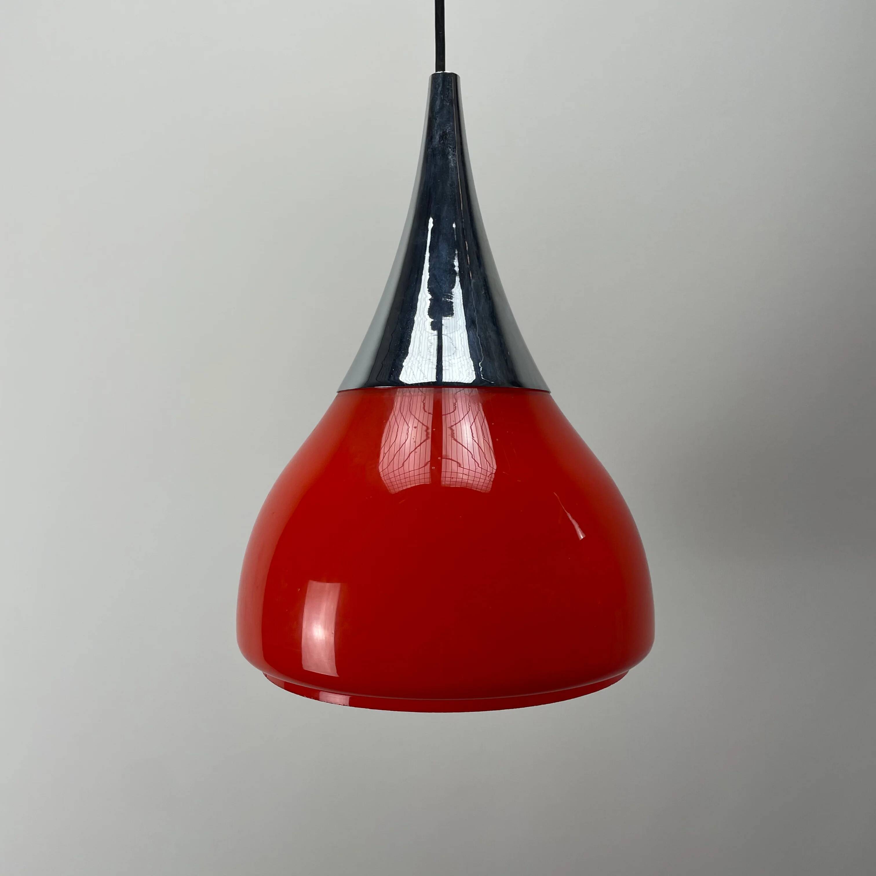 Pair of tulip-shaped glass pendants by Doria Leuchten 1970