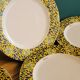 6 flat plates Cacharel floral decoration yellow and blue