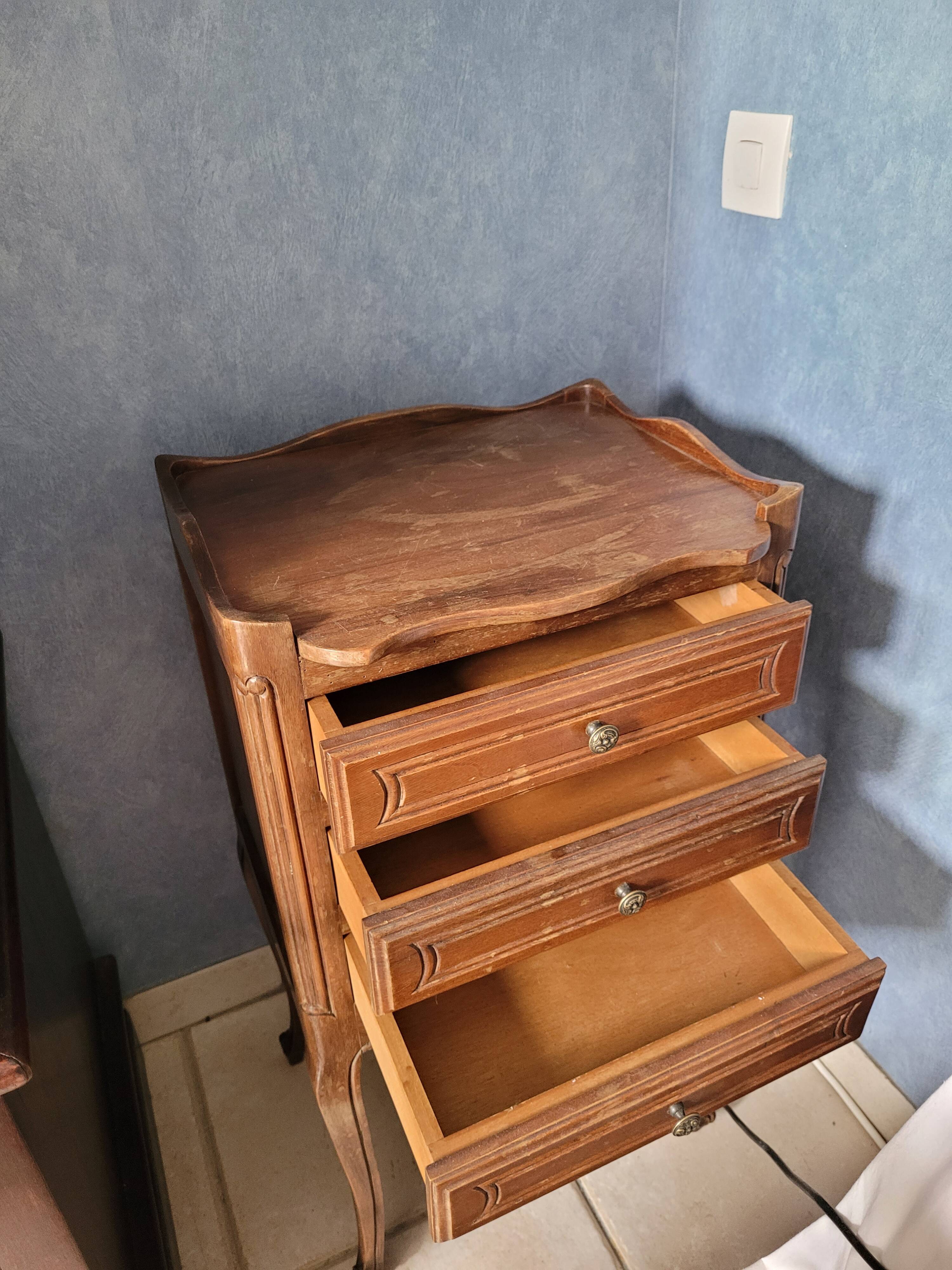 2 beds and a vintage bedside table in solid cherry wood