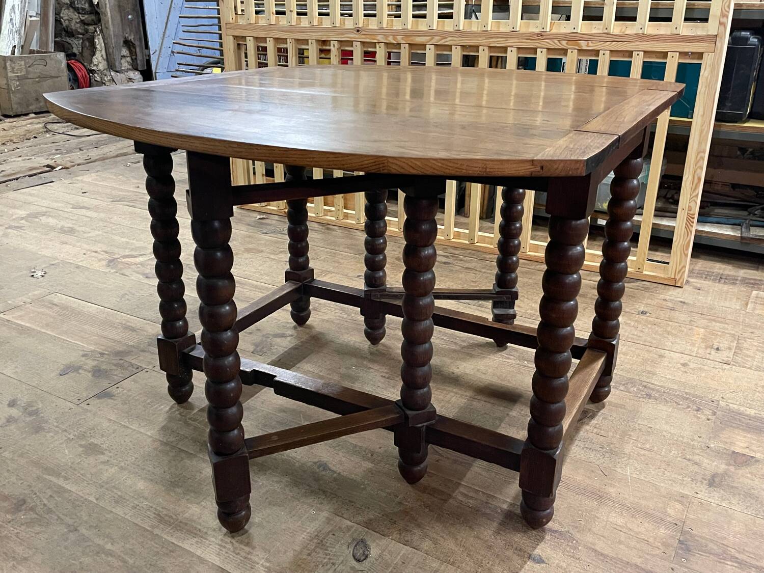 Solid wood farmhouse table with drop leaves