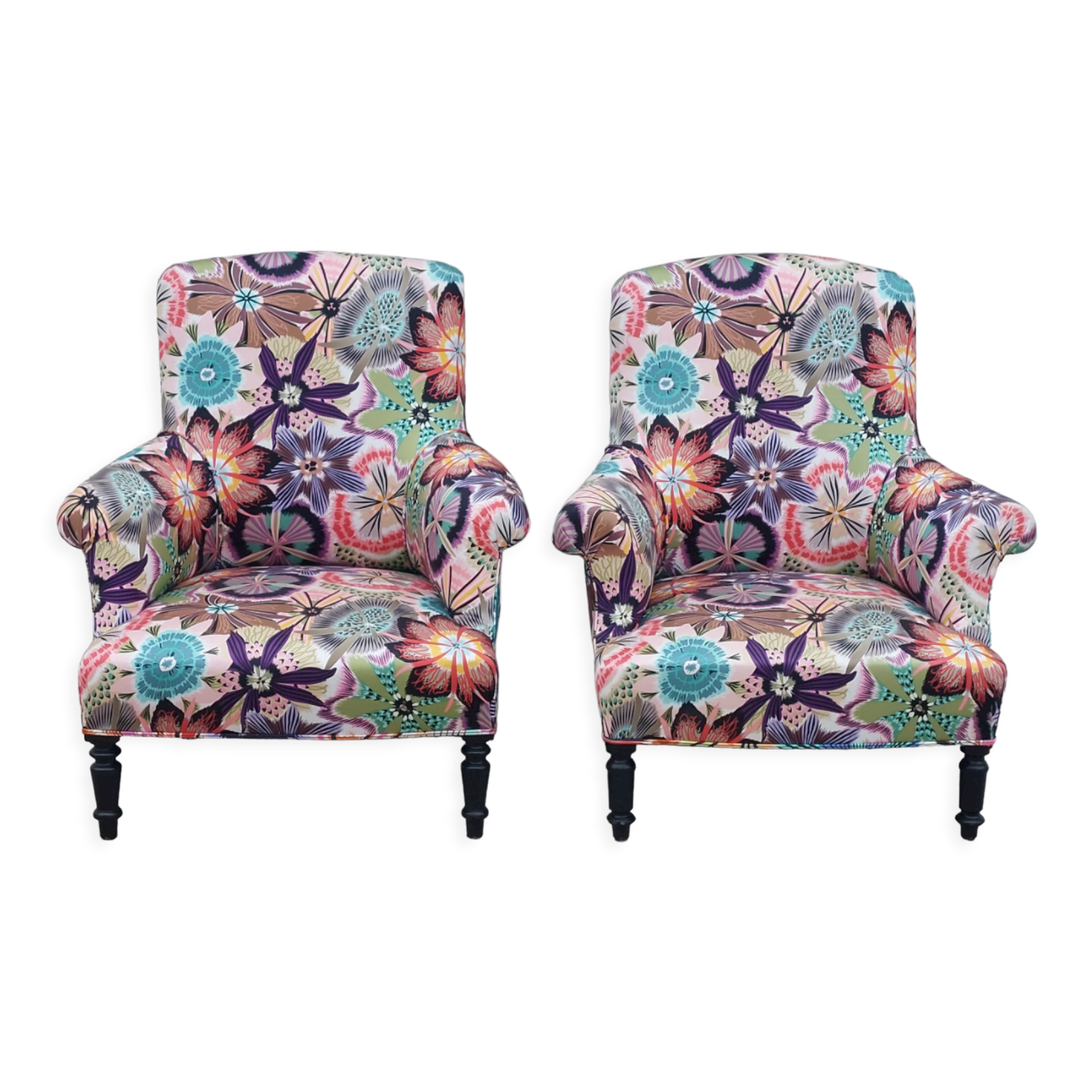 Pair of toad armchairs Napoleon III tapestry missoni italy