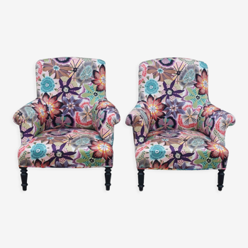 Paire de fauteuils crapaud Napoléon III tapisserie missoni italy