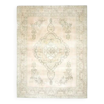 1970s Vintage Persian Handmade Wool Cotton Beige Area Rug 287x381