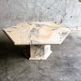 Vintage hexagonal pink and grey marble coffee table, 1980s