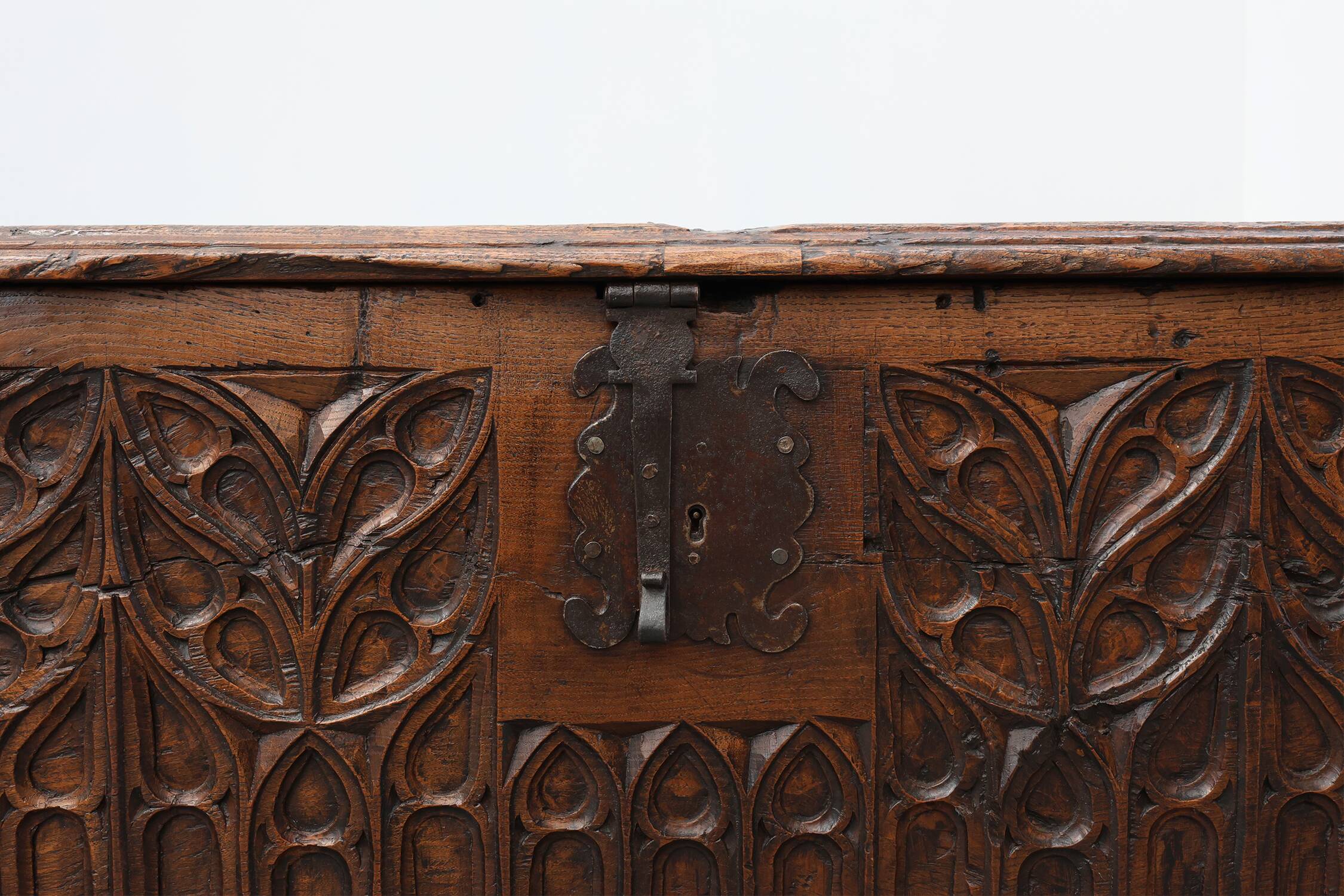 Rare Large Gothic 16th century carved solid oak chest, France