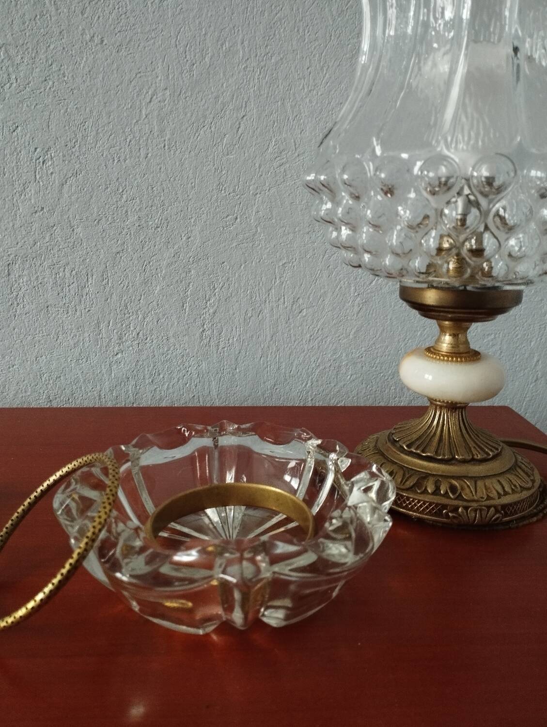 Old round ashtray/empty pocket thick transparent glass, 70s