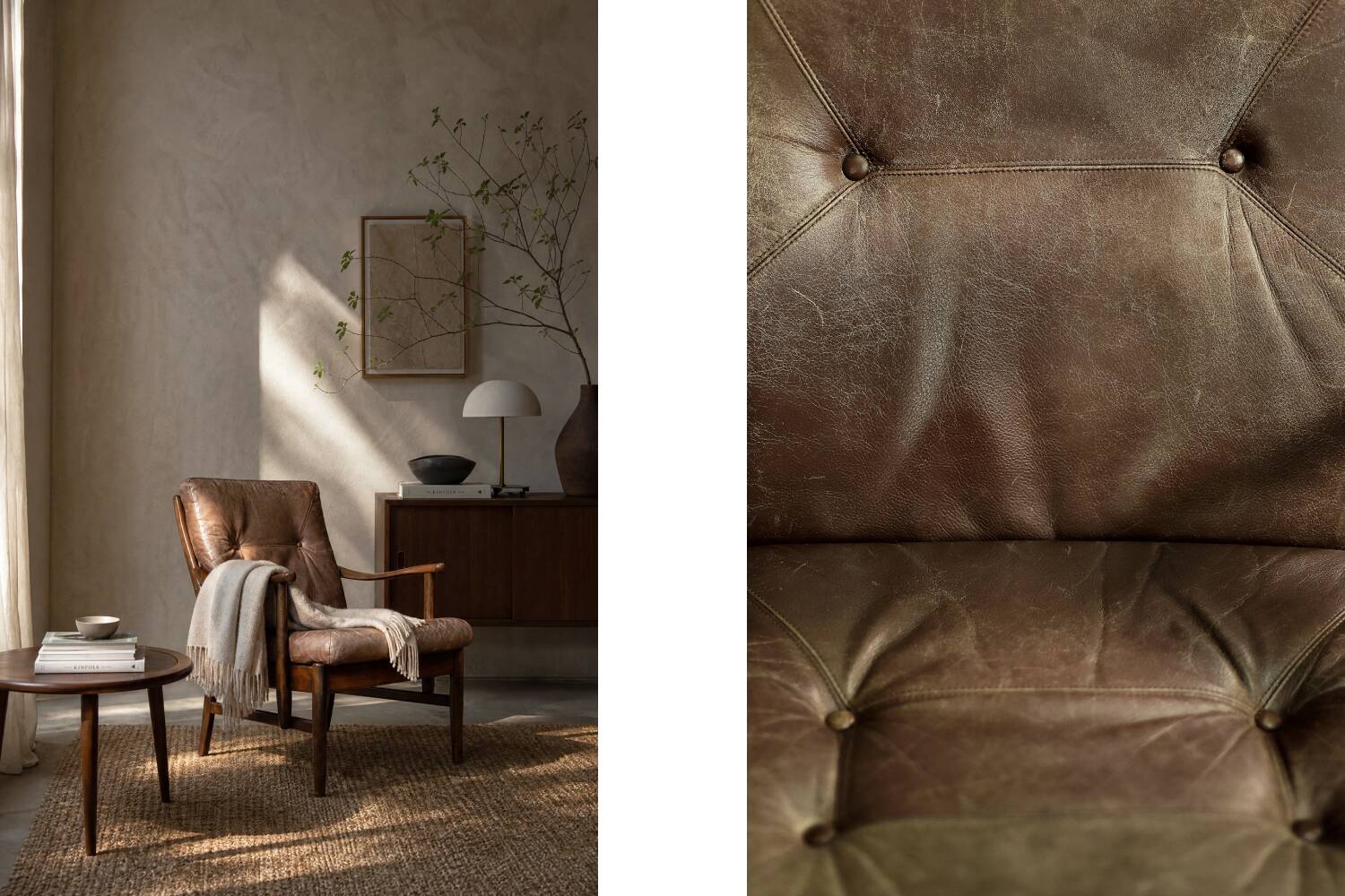 Fauteuil vintage en hêtre et cuir marron du milieu du siècle de Farstrup Møbler