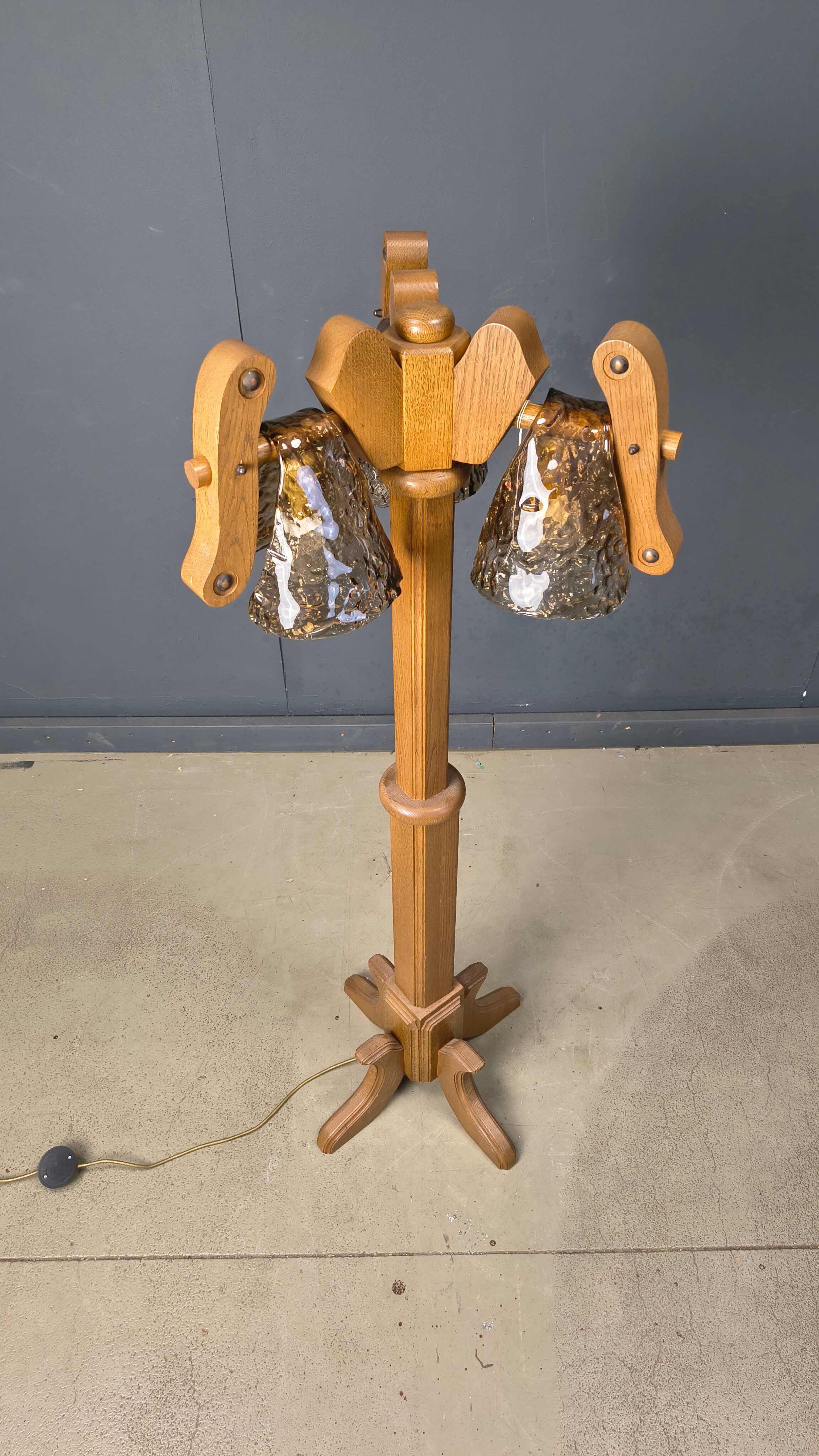 Rustic oak and Murano glass floor lamp, 1960s