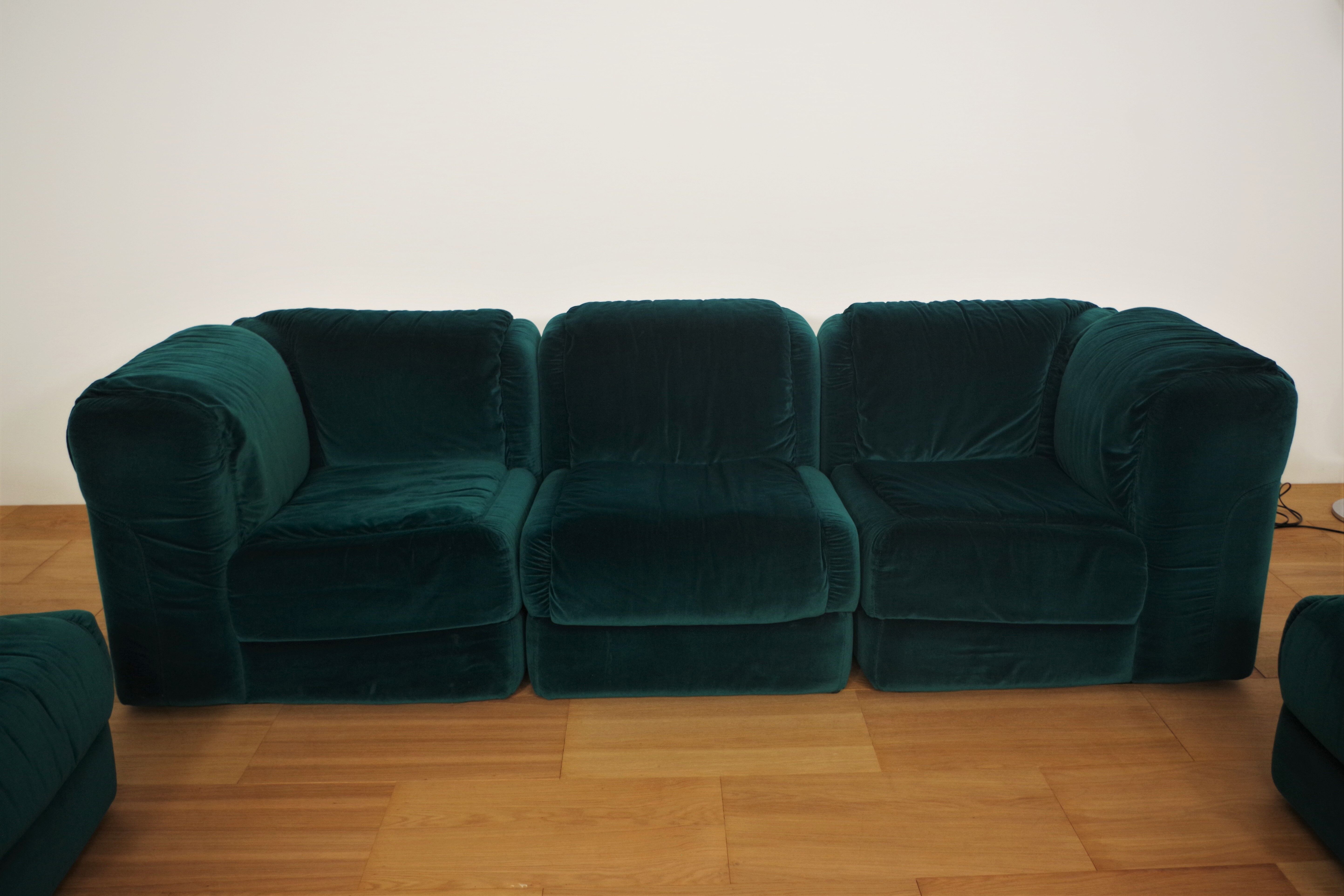 Fauteuils en Chenille de Seven Salotti, 1970s, Set de 5