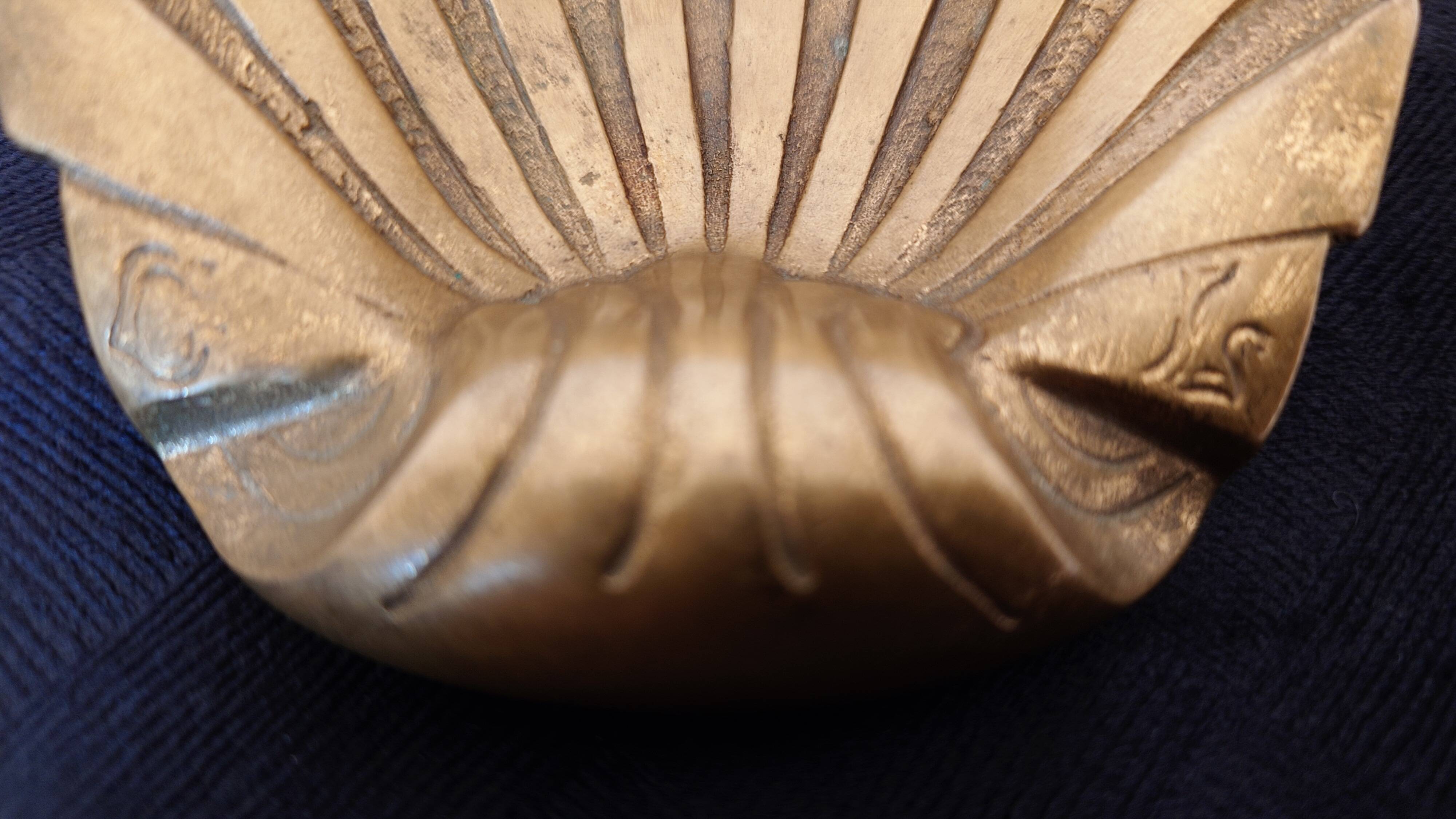 Bronze ring holder ashtray, signed, modernist vintage design shell